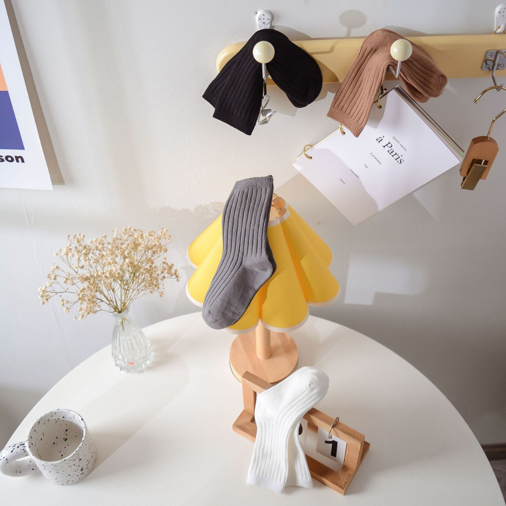 Set 4 đôi tất gân cao cổ cho bé phối màu phong cách vintage thời trang màu trơn