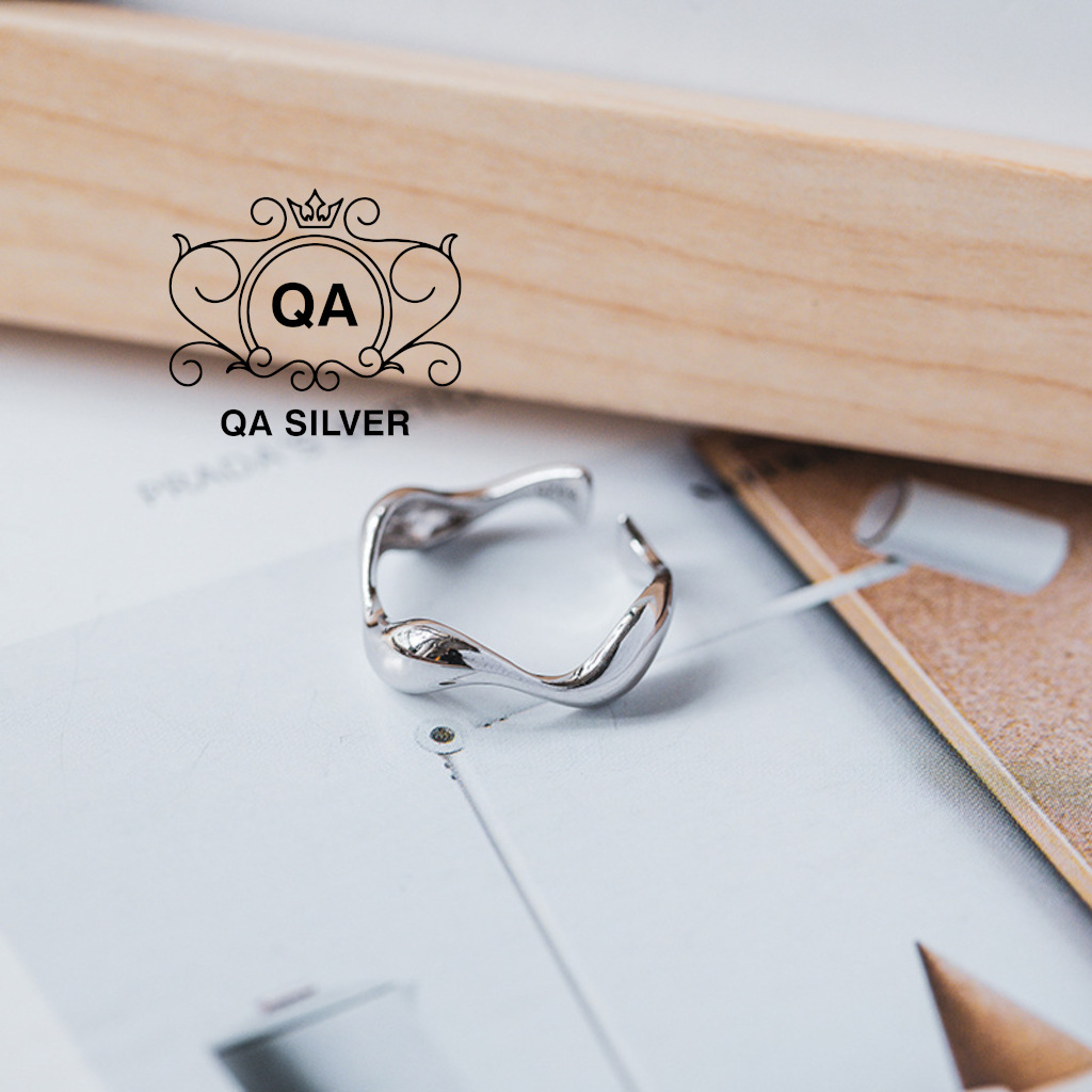 Nhẫn bạc 925 xoắn sóng trơn nữ S925 WAVE QA SILVER Ring RI230303