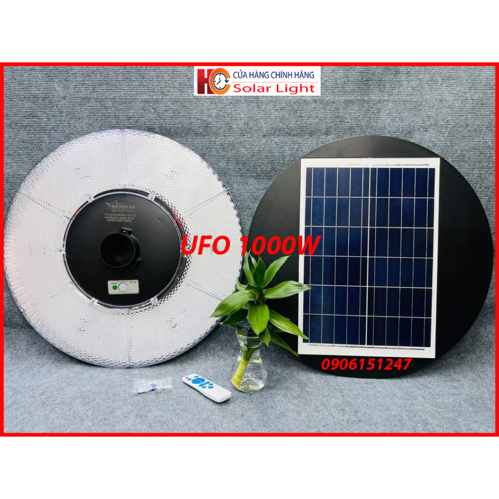 Đèn năng lượng mặt trời UFO kim cương HC Solar light 1000W,Vỏ nhựa ABS,Tấm pin liền,Cảm biến chuyển động, Ánh sáng trắng