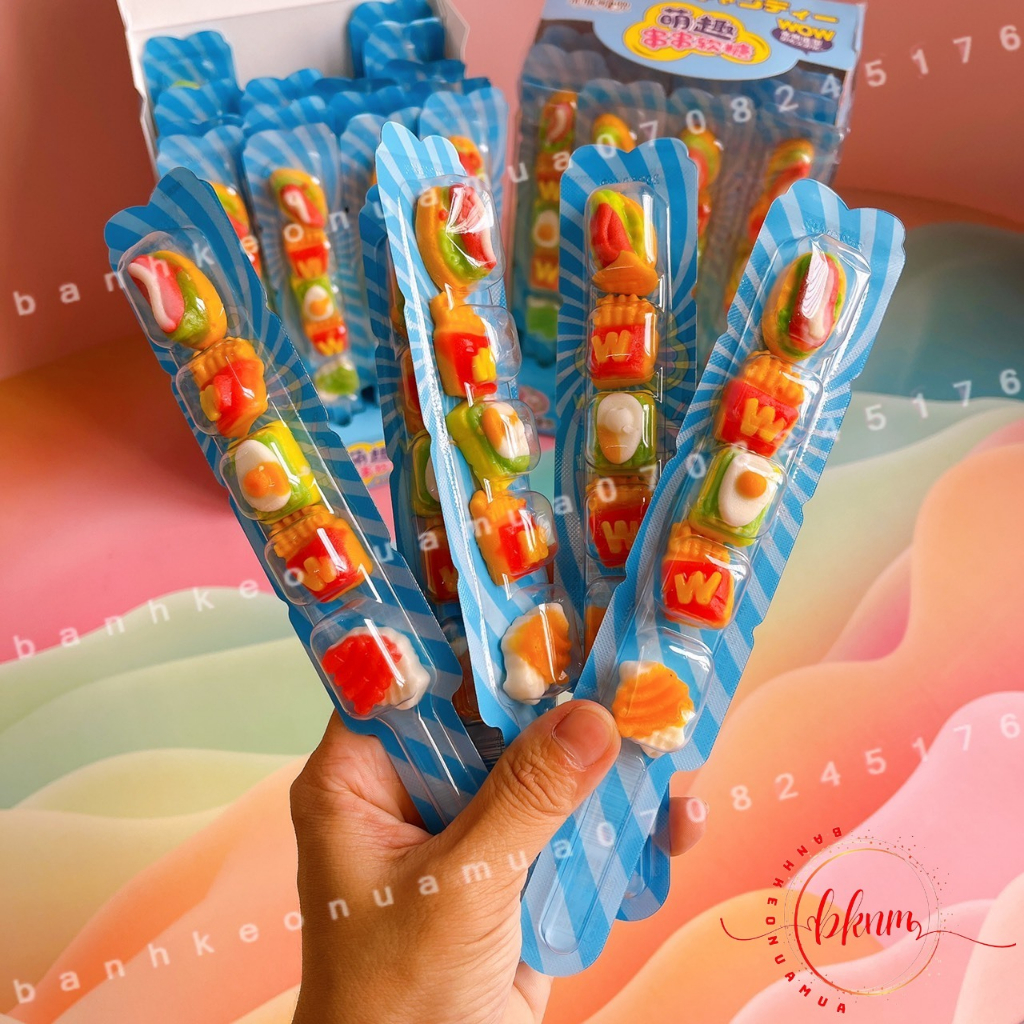 Sỉ- Lốc 20 xiên kẹo dẻo hình fastfood/ thức ăn nhanh mix đủ mẫu Hongkong xiên 20gam