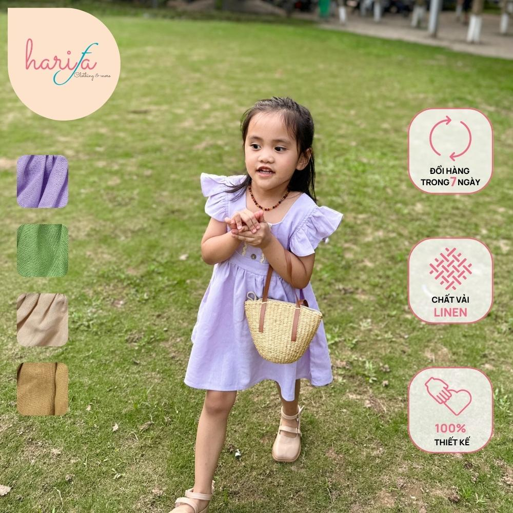 Váy đầm cánh tiên cho bé gái - 2 cúc trước có ren - phong cách Hàn Quốc - vải linen - từ 1 đến 6 tuổi - VT017