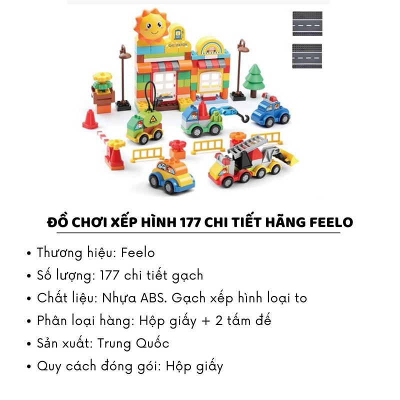 Đồ Chơi Lắp Ráp Xe 177 Chi Tiết, Hãng Feelo, Gạch Xếp Hình Loại To Cho Bé Thỏa Sức Sáng Tạo