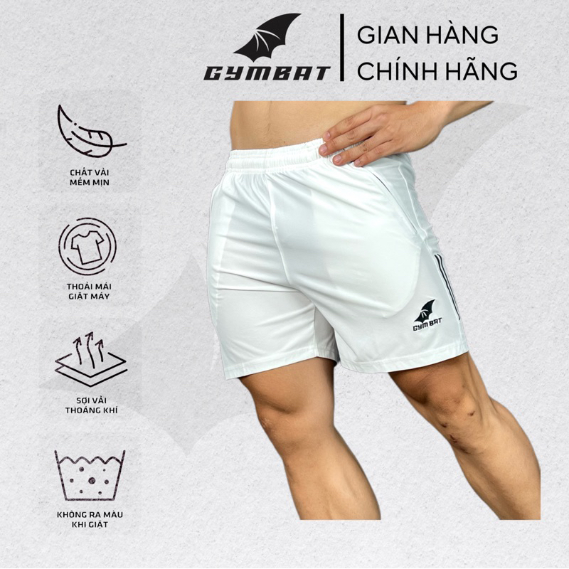 Quần Short Thun Nam Chất Thun Xi Dù Thể Thao, Form Ôm Đẹp, Có Logo GYMBAT Thêu, Chất Thoáng Mát Thấm Hút Mồ Hôi
