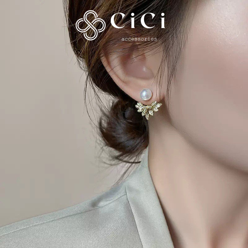 Bông tai nữ chuôi bạc 925 kiểu dáng lá nguyệt quế CiCi Accessories khuyên tai nữ mạ vàng 18K phụ kiện trang sức - BT105
