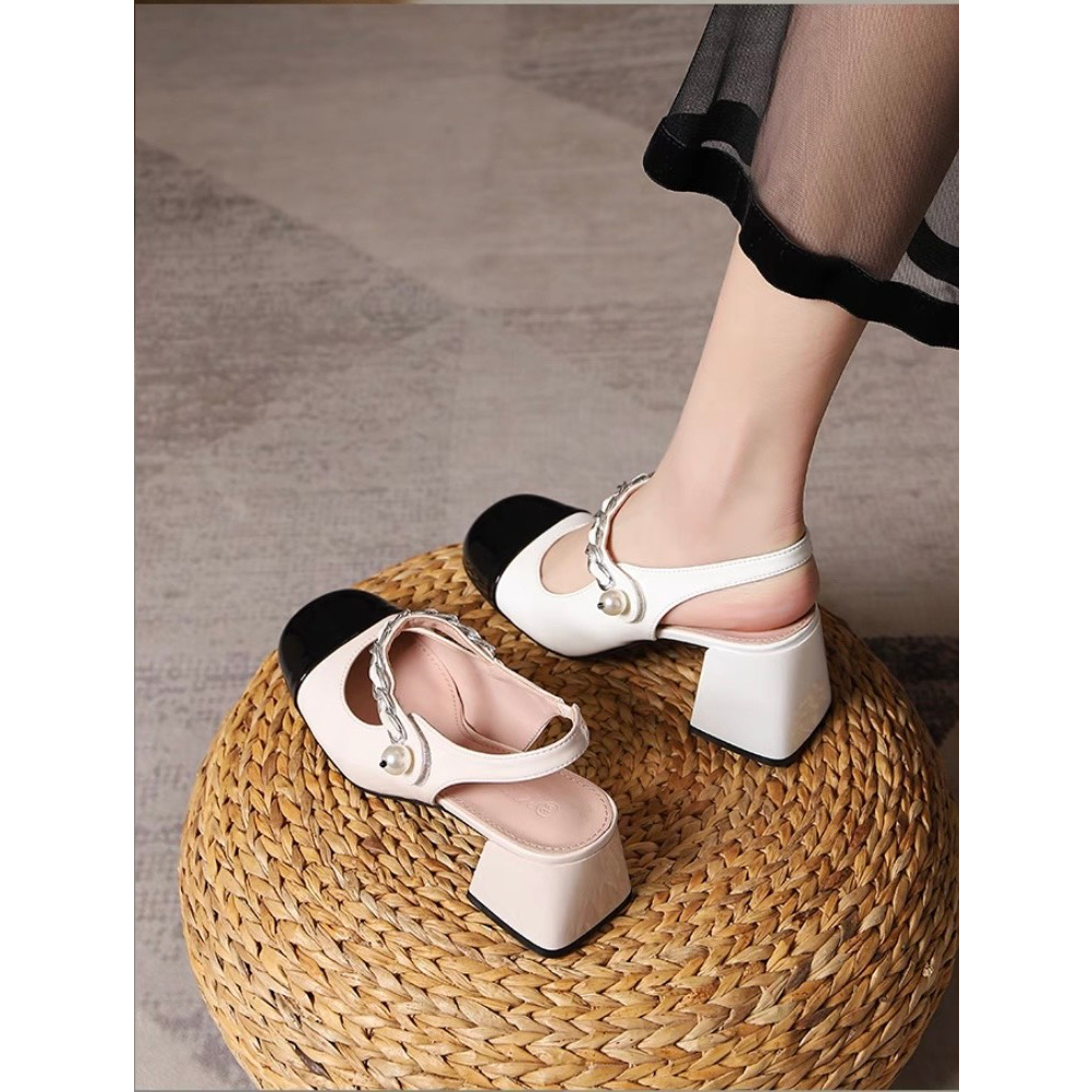 Giày sandal cao gót 5p &amp; 7p quai phối xích đính hạt ngọc siêu xinh
