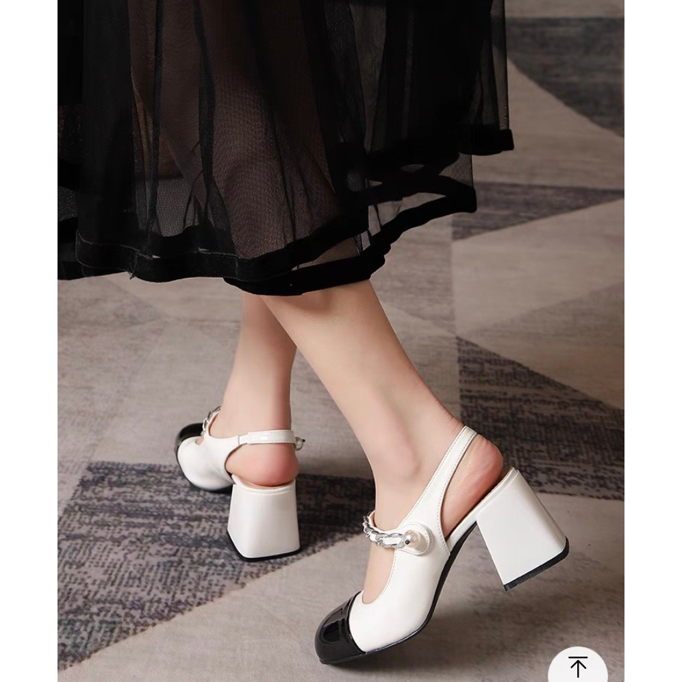 Giày sandal cao gót 5p &amp; 7p quai phối xích đính hạt ngọc siêu xinh