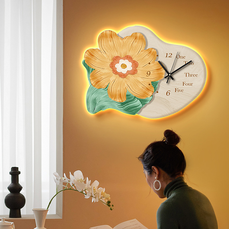 Tranh Hoa treo tường có đèn LED + đồng hồ TườngXinhHome Trang trí phòng ngủ , phòng khách , quà tặng tân gia , spa...