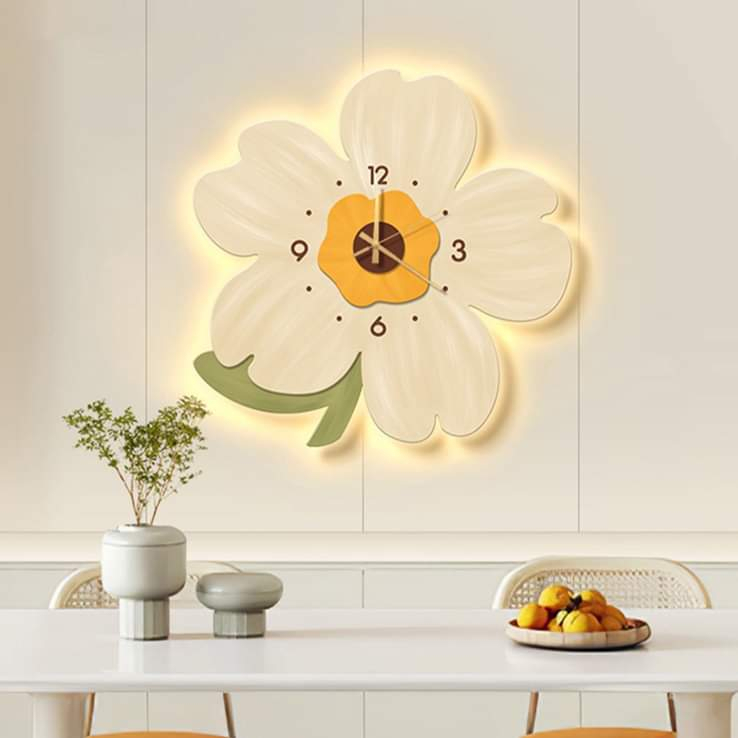 Tranh Hoa treo tường có đèn LED + đồng hồ TườngXinhHome Trang trí phòng ngủ , phòng khách , quà tặng tân gia , spa...