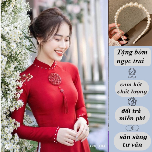 Áo Dài Cưới Cô Dâu 2 Màu Đỏ Trắng thiết kế Chữ Hỷ Trước Ngực Kết Pha Lê Nhẹ Nhàng Nhưng Đầy Sang Trọng, Quyến Rũ