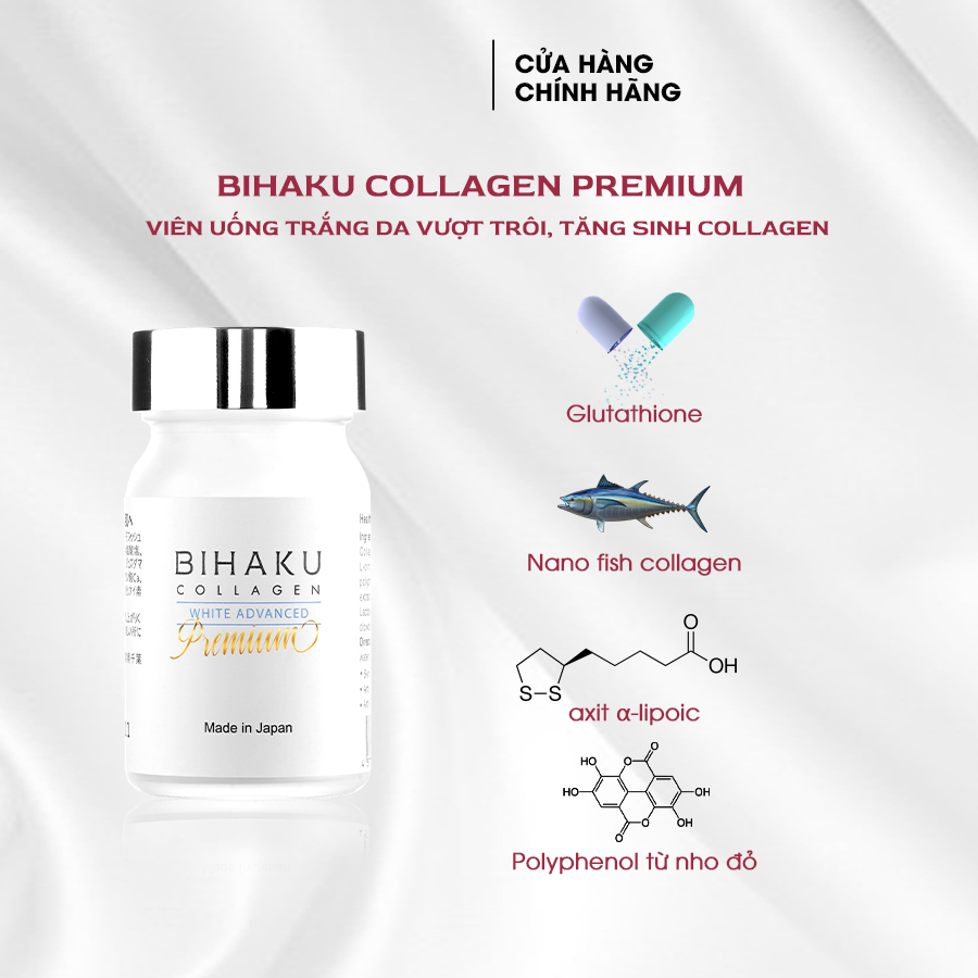 Viên Uống Trắng Da Bihaku Collagen Premium Nhật Bản