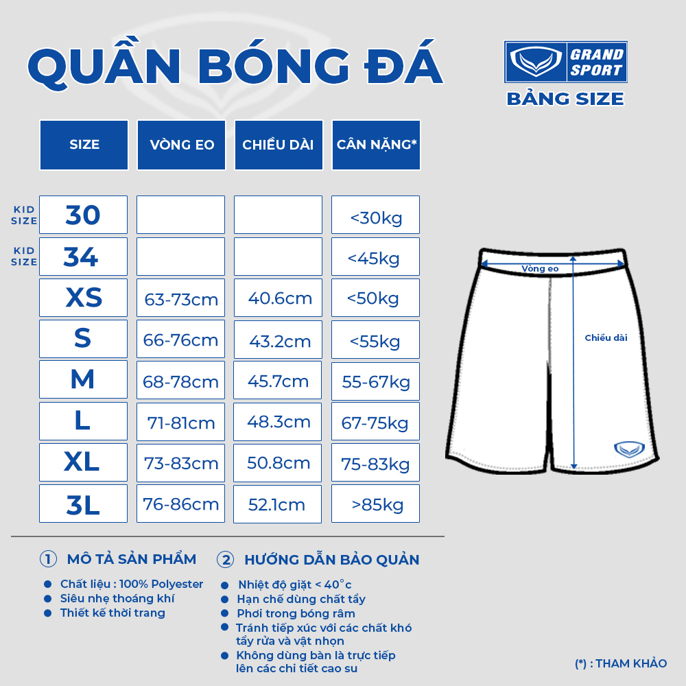 Quần Thể Thao Grand Sport thun polyester co giãn siêu nhẹ thoáng mát siêu bền