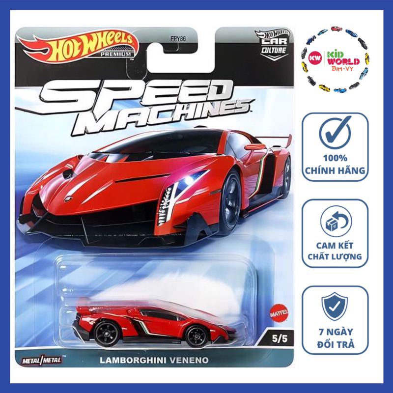 Xe mô hình Hot Wheels Premium Speed Machines Series Lamborghini Veneno HKC41, bánh cao su.