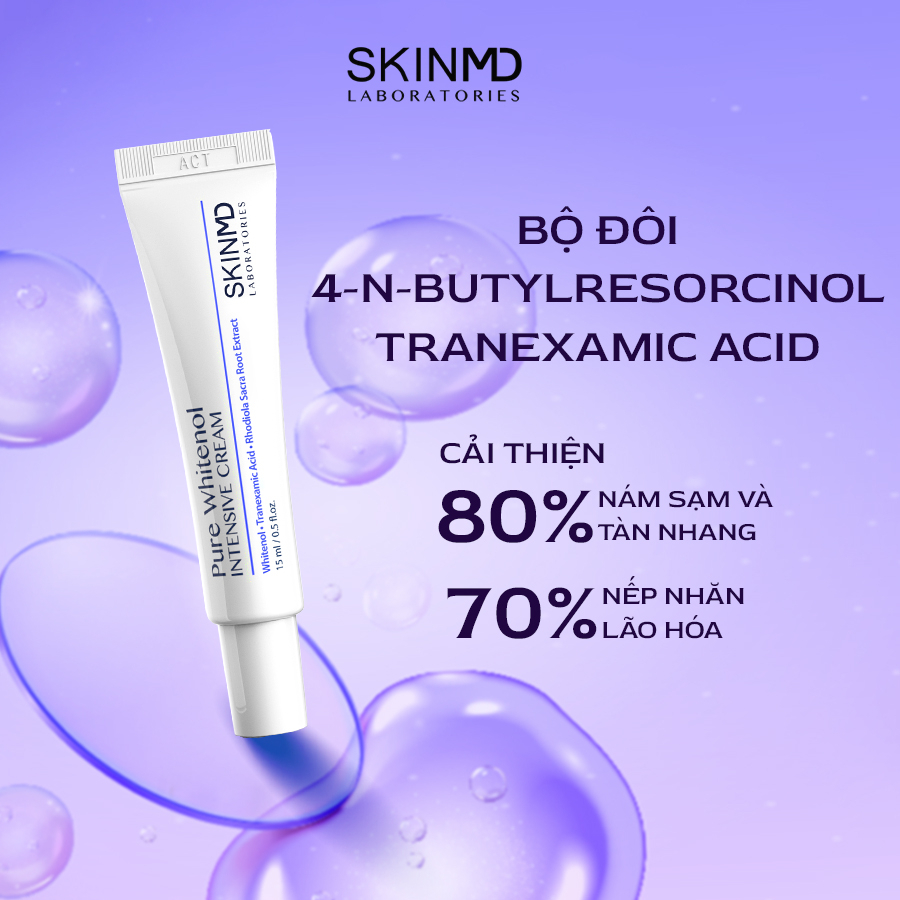 Kem giảm sạm nám và phục hồi làn da mỏng yếu nhạy cảm Skinmd Pure Whitenol Cream Intensive 15ml