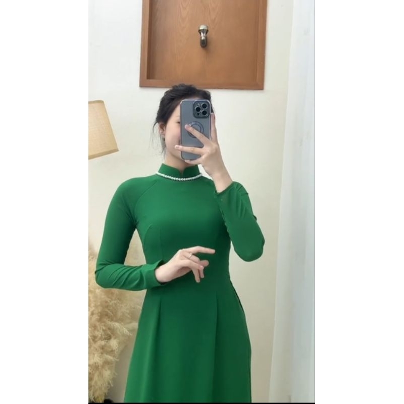 Áo Dài lụa Truyền Thống màu Xanh Rêu _ ANNA