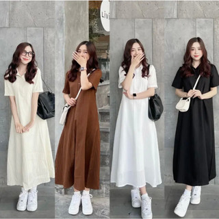Set váy sơmi suông chất đũi gân tay bồng basic mix váy 2 dây