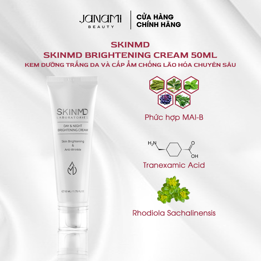 Kem Dưỡng Trắng Da, mờ nám và ngăn chặn hình thành Melanin Skinmd Day & Night Brightening Cream 50ml