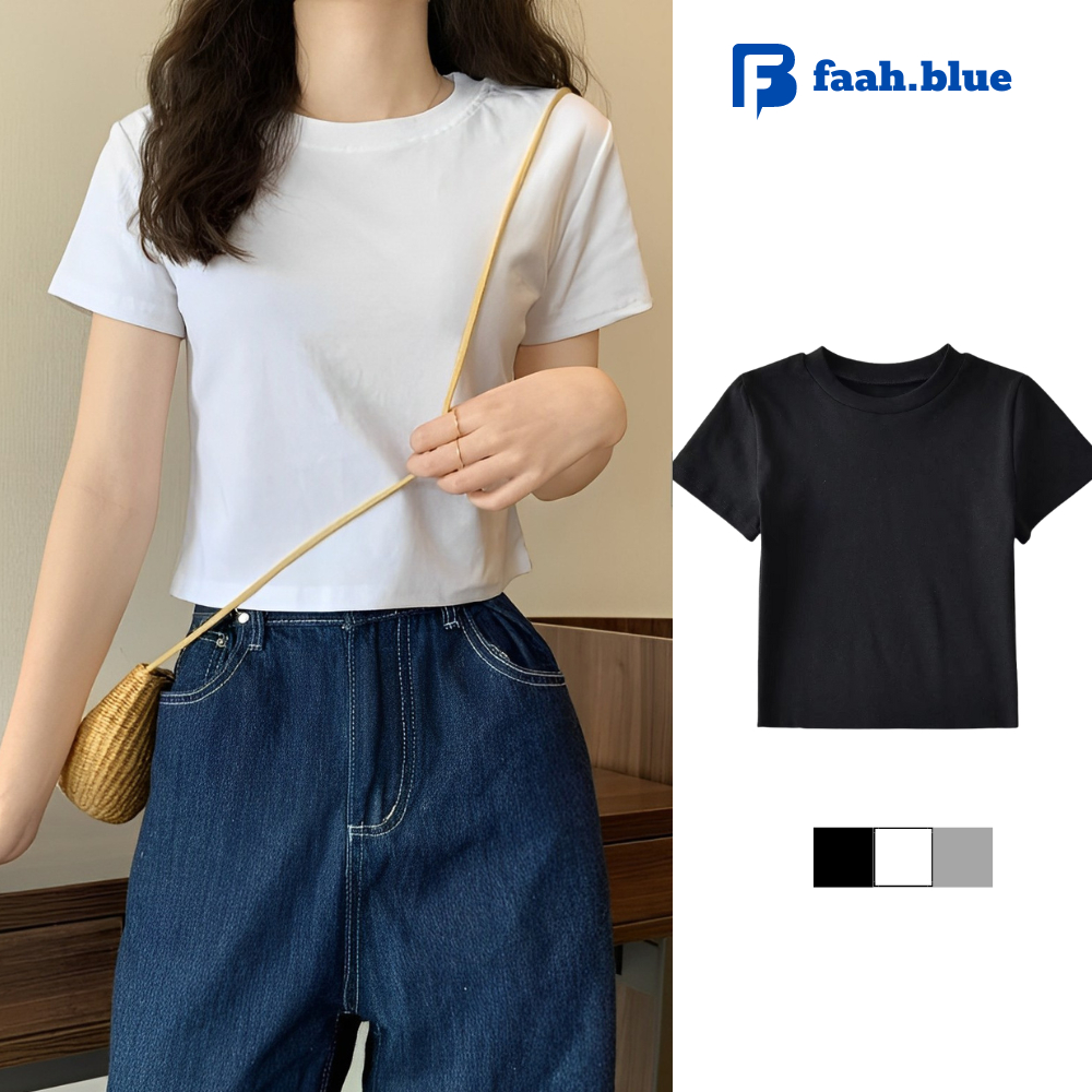 Áo Croptop Nữ Ngắn Tay Madela Cổ Tròn Ôm Dáng, Croptop Nữ Ôm Dáng Ngắn Tay Phong Cách Hàn Quốc