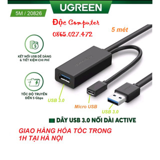 Cáp usb 3.0 nối dài 5m hỗ trợ nguồn micro usb chính hãng ugreen 20826 cao cấp- hàng chính hãng