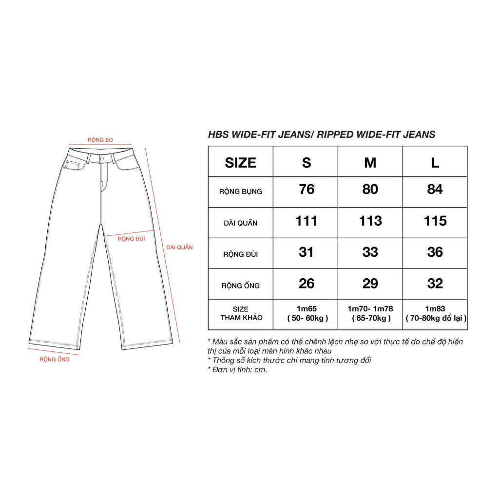 QUẦN JEANS ỐNG RỘNG HBS WIDE-FIT JEANS
