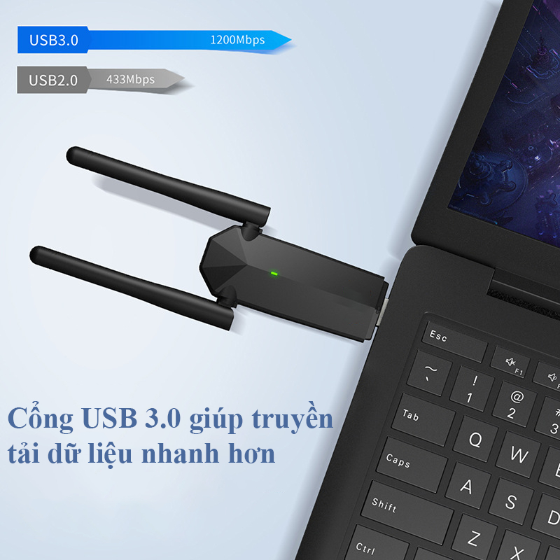 USB Wifi Thu Phát Sóng Wifi Tốc Độ 1300mbps 2 Râu Kép Cho Laptop PC 2.4/5g Bộ Chuyển Đổi USB 3.0 Wifi5 Nhỏ Gọn Tiện Lợi | BigBuy360 - bigbuy360.vn