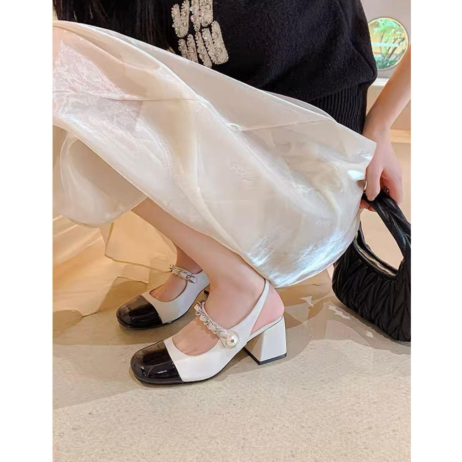 Giày cao gót nữ gót vuông , sandal công sở 5p & 7p đính hạt ngọc hàng hot