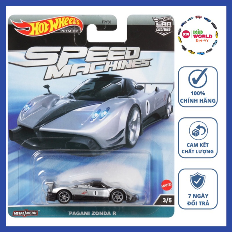 Xe mô hình Hot Wheels Premium Speed Machines Series Pagani Zonda R HKC42, bánh nhựa.