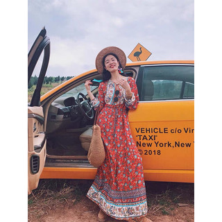 [Sẵn]Đầm Hoa VinTage Hoạ Tiết Phong Cách BoHo Thời Trang Nữ Mã 880