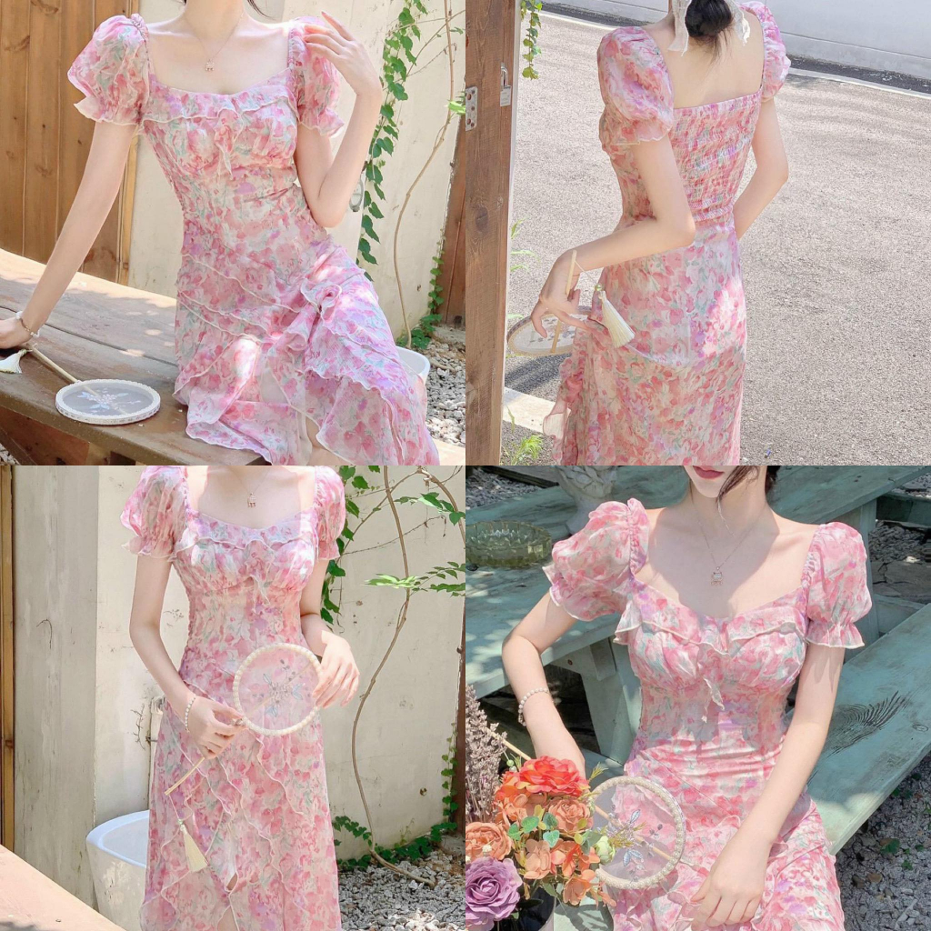 ĐẦM MIDI HOA VIỀN BÈO LỆCH TÀ