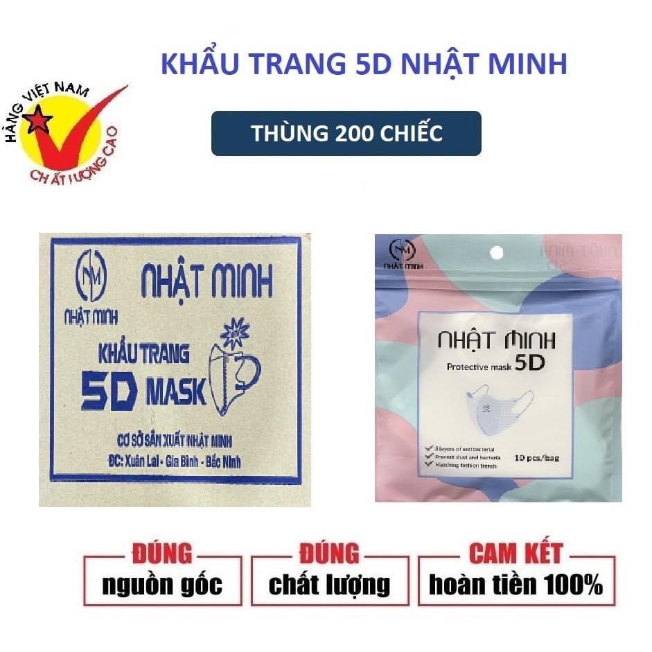 Thùng 200 Chiếc Khẩu Trang 5D Mask Nhật Minh - Nhật Anh Ngăn Bụi - Kháng Khuẩn - Bảo Vệ Sức Khỏe