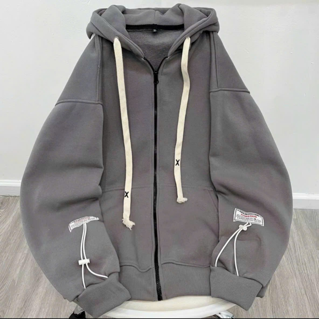 Áo khoác hoodie Nam Nữ kiểu khóa kéo phối mạc và dây rút phao y hình mẫu MCTPhoodie335 335