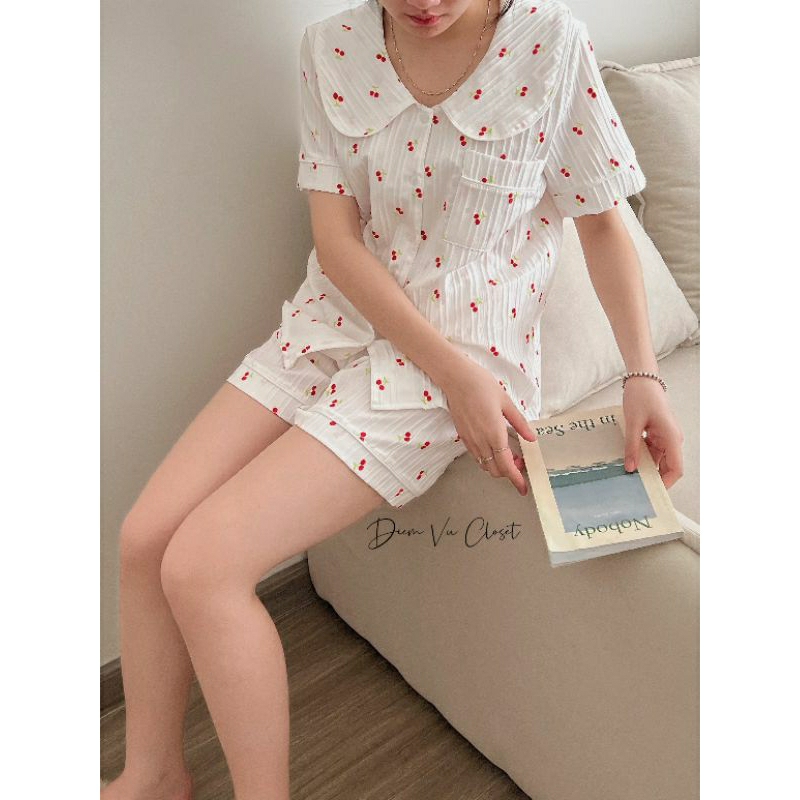 Set pijama đùi chất đũi gân, bộ ngủ nữ mặc nhà hoạ tiết cute <55kg