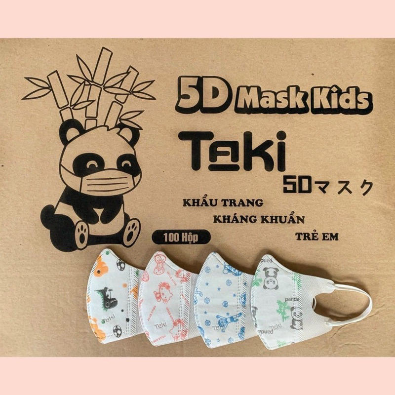 Thùng 100 chiếc khẩu trang 5d kids cho bé 1-5 Tuổi in hình hoạ tiết