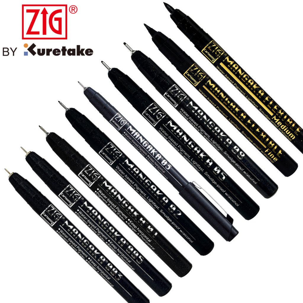 Viết đi nét,bút kim kỹ thuật KURETAKE ZIG MANGAKA - 0.03, 0.05, 0.1, 0.2, 0.3, 0.5, 0.8, brush fine & medium tip