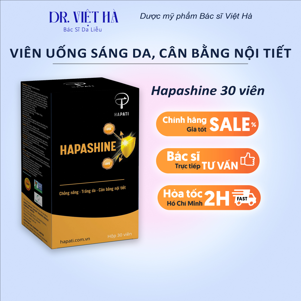 Viên uống Hapashine giúp sáng da, chống nắng nội sinh, hỗ trợ cân bằng nội tiết - Hapati