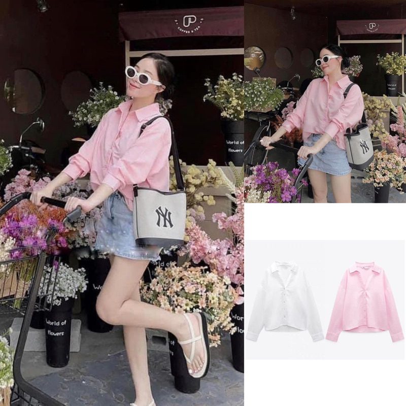 Áo Zara Áo sơ mi basic dáng ngắn Zara xuất A193
