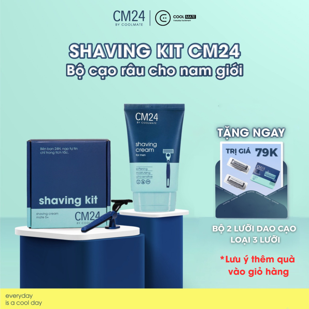 Bộ cạo râu Shaving Kit cho nam (tay cầm kim loại + dao cạo + kem cạo râu 100ml) - thương hiệu CM24
