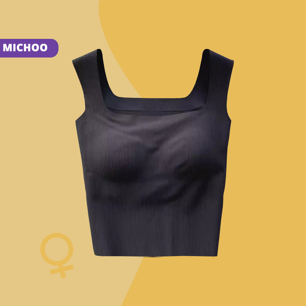 Áo Bra 2 Dây Bản To MICHOO Dáng Dài Gân Tăm Có Mút Nâng Ngực Gam Màu Pastel Nhẹ Nhàng Trẻ Trung