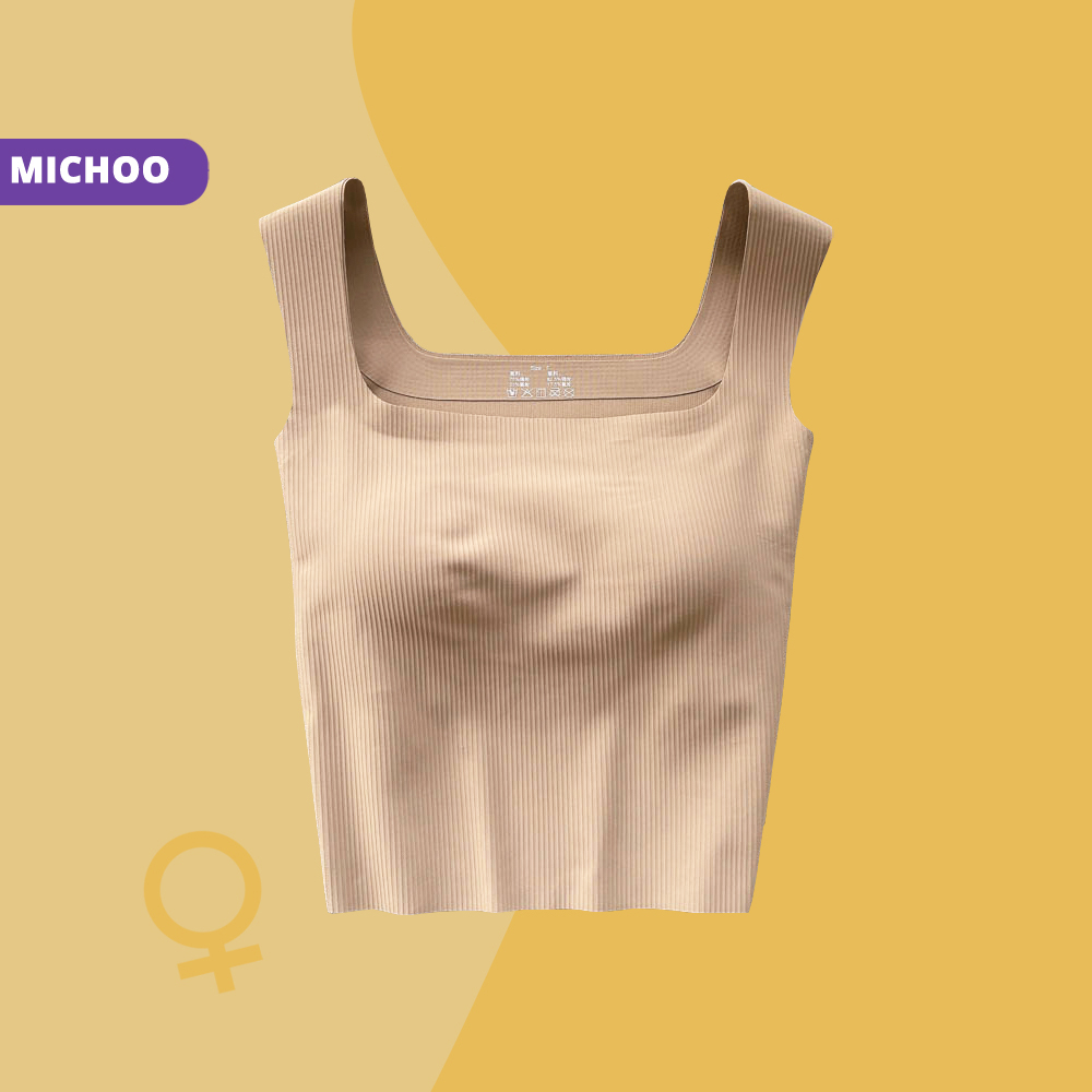 Áo Bra 2 Dây Bản To MICHOO Dáng Dài Gân Tăm Có Mút Nâng Ngực Gam Màu Pastel Nhẹ Nhàng Trẻ Trung