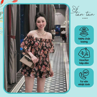 Set áo hoa trễ vai mix chân váy siêu xinh đi chơi tối