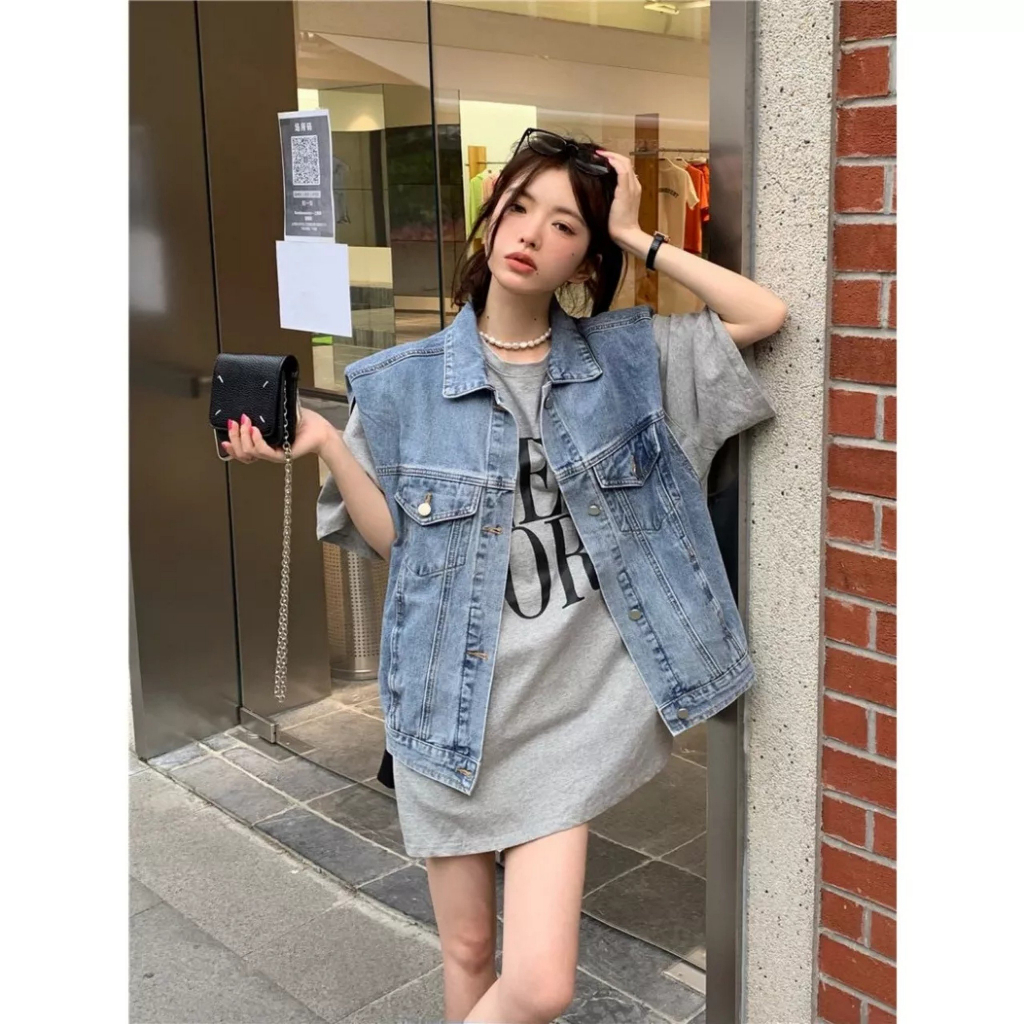 Áo Gile Jeans Nữ Túi Hộp Dáng Dài 3 size