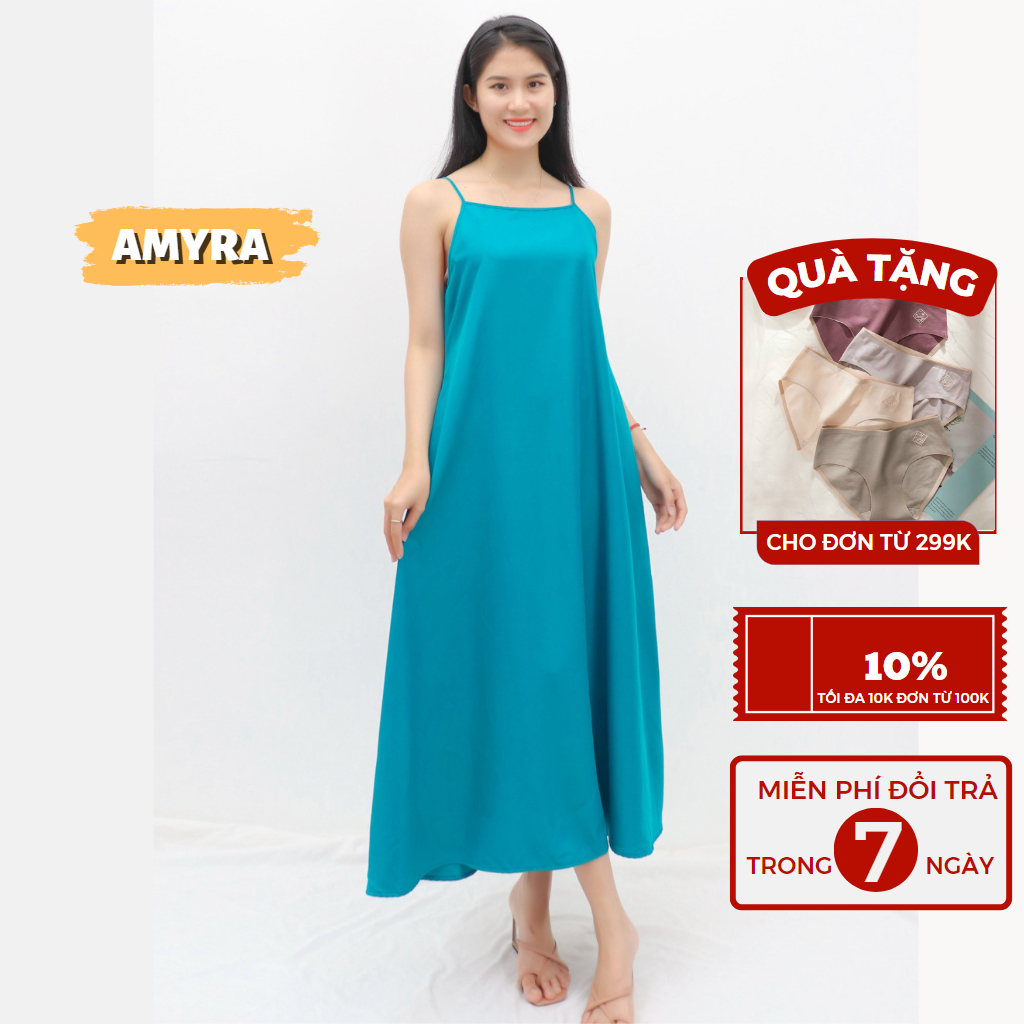 Đầm suông mặc nhà hai dây mát mẻ cao cấp AMYRA - Váy hai dây BIG SIZE đơn giản mặc ở nhà U20 U50 VA087