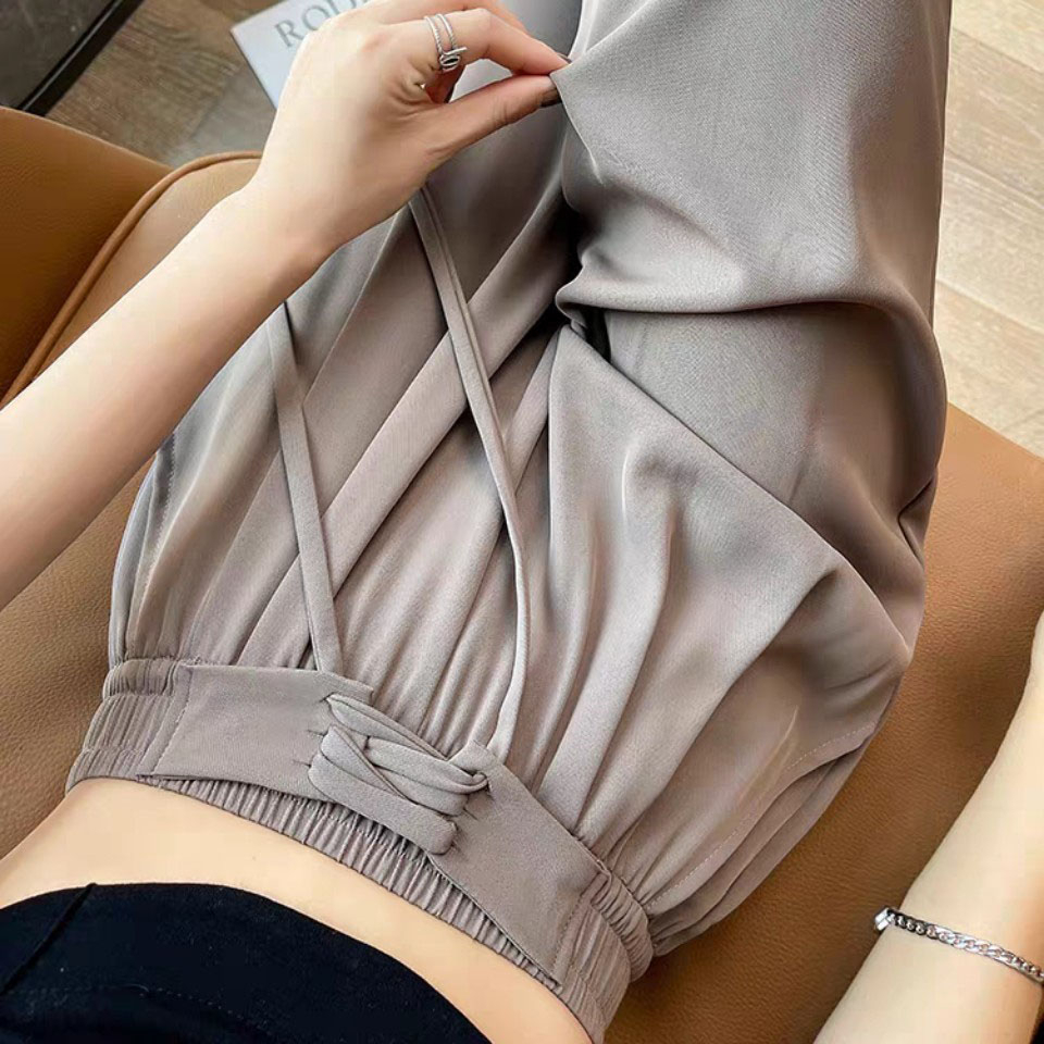 Quần Ống Rộng Nữ Dây Rút Thắt Giày Mẫu Mới Phong Cách Teen Chơi Nhảy Nhót Model