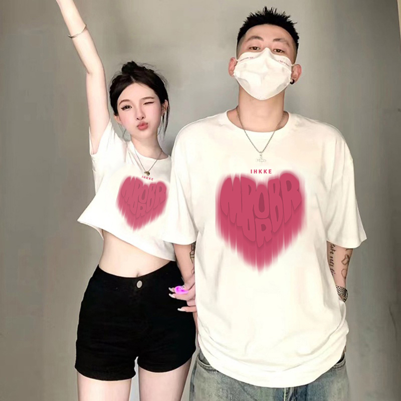 Áo thun trái tim sơn hồng unisex nam nữ tay lỡ from rộng và croptop baby tee A101