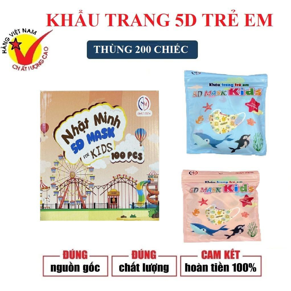 thùng 100 chiếc Khẩu trang trẻ em 5D Mask Nhật Minh cho bé