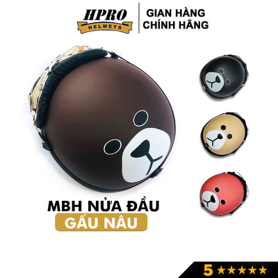 Nón bảo hiểm nửa đầu SUNDY helmets tem Gấu Nâu, mũ 1/2 freesize (55-59cm) nam nữ, kèm kính UV, kính phi công