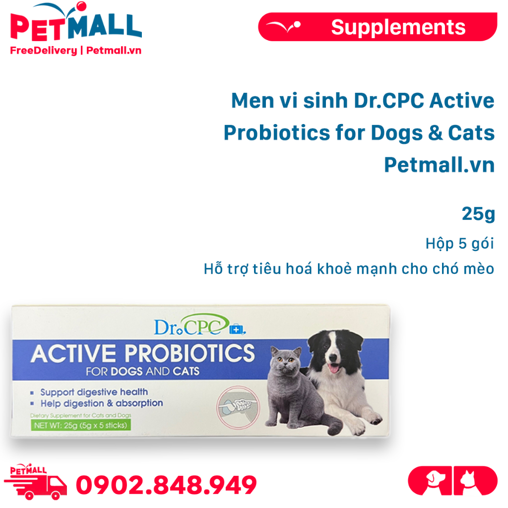 Men vi sinh Dr.CPC Active Probiotics for Dogs & Cats 25g - Hộp 5 gói - Hỗ trợ tiêu hoá khoẻ mạnh cho chó mèo Petmall