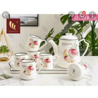 Bộ ấm chén hình nấm cao cấp sang trọng kèm khay