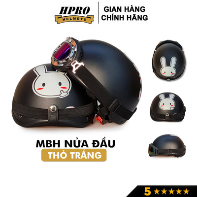 Mũ bảo hiểm xe máy Sundy Helmets thời trang, họa tiết Thỏ trắng đáng yêu, kiểu dáng nửa đầu 1/2 Freesize (55-59cm)
