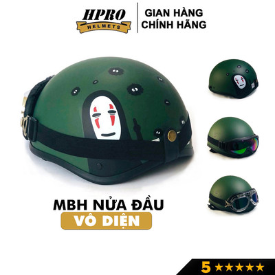 Nón bảo hiểm nửa đầu Sundy Helmets, xốp ép nhiệt, mũ thời trang 1/2 Freesize (55-59cm) tem hình Vô Diện, kèm kín