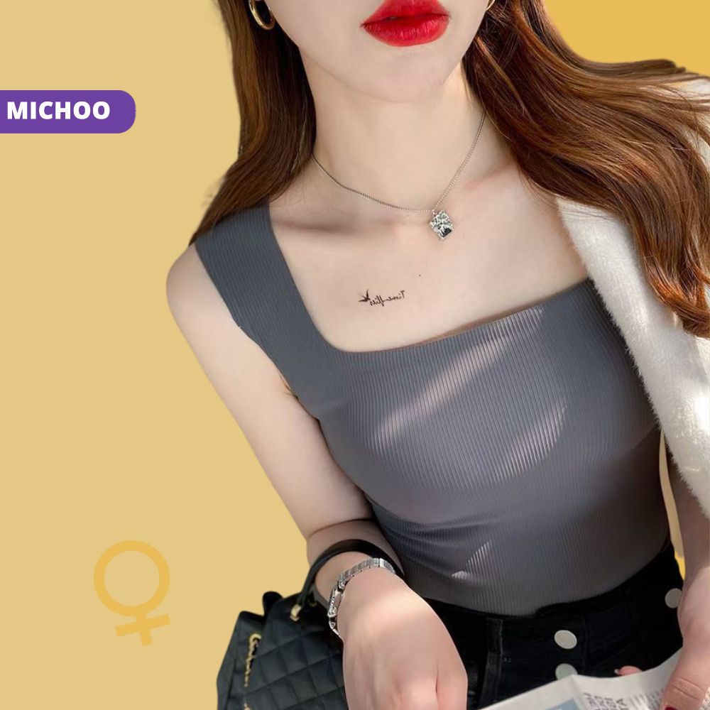 Áo Bra 2 Dây Bản To MICHOO Dáng Dài Gân Tăm Có Mút Nâng Ngực Gam Màu Pastel Nhẹ Nhàng Trẻ Trung